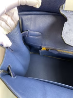 Hermes Birkin 30 Retourne Handmade Bag In Blue Iris Ostrich Leather - Image 3