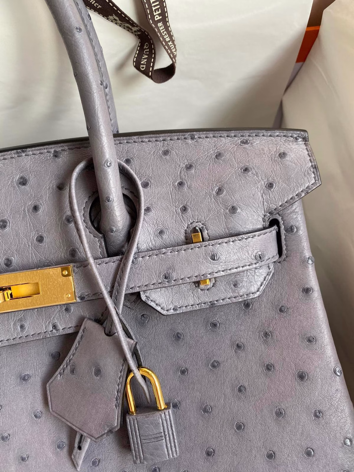 Hermes Birkin 30 Retourne Handmade Bag In Gris Agate Ostrich Leather - Image 7