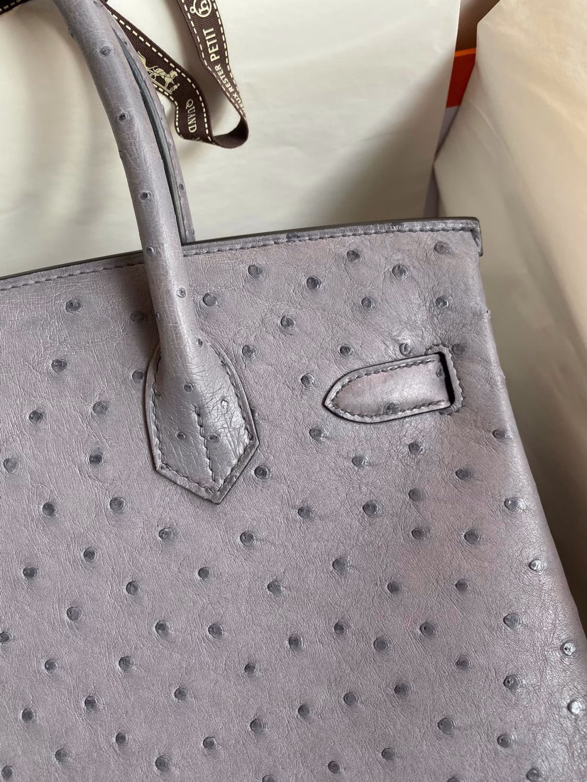 Hermes Birkin 30 Retourne Handmade Bag In Gris Agate Ostrich Leather - Image 8