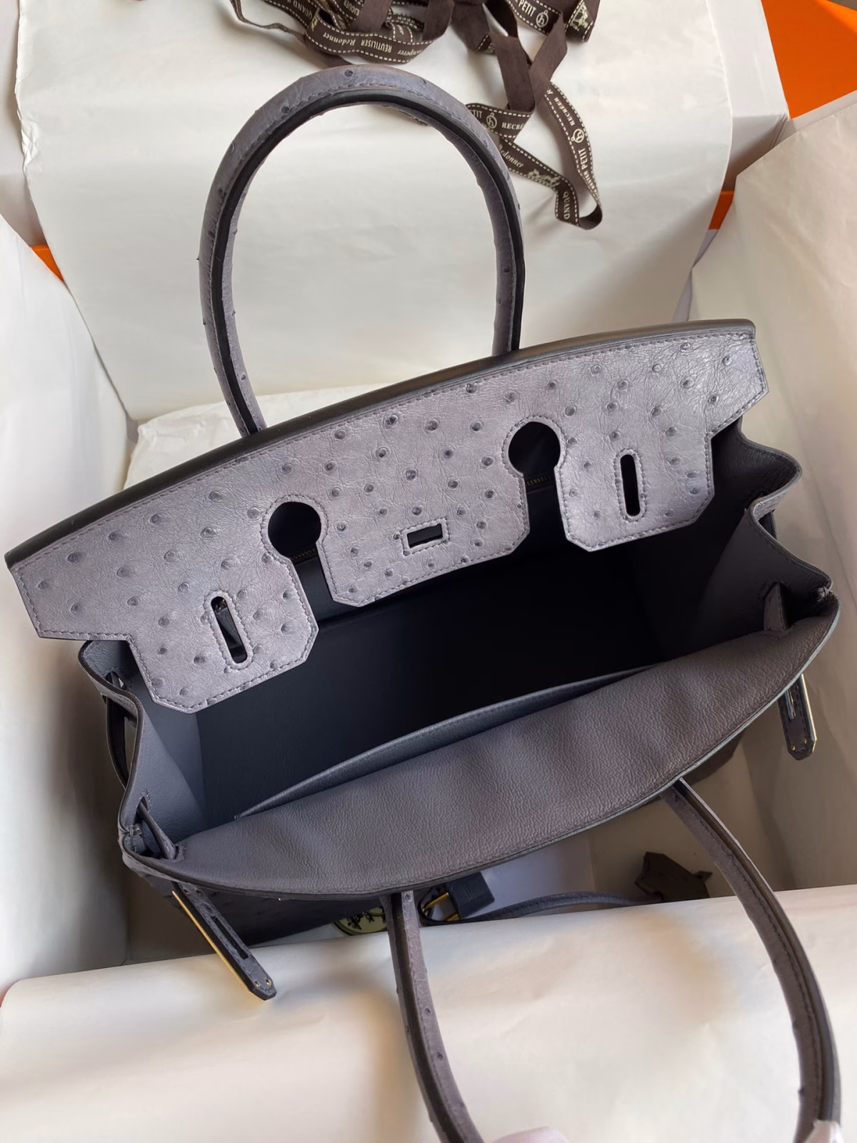 Hermes Birkin 30 Retourne Handmade Bag In Gris Agate Ostrich Leather - Image 4