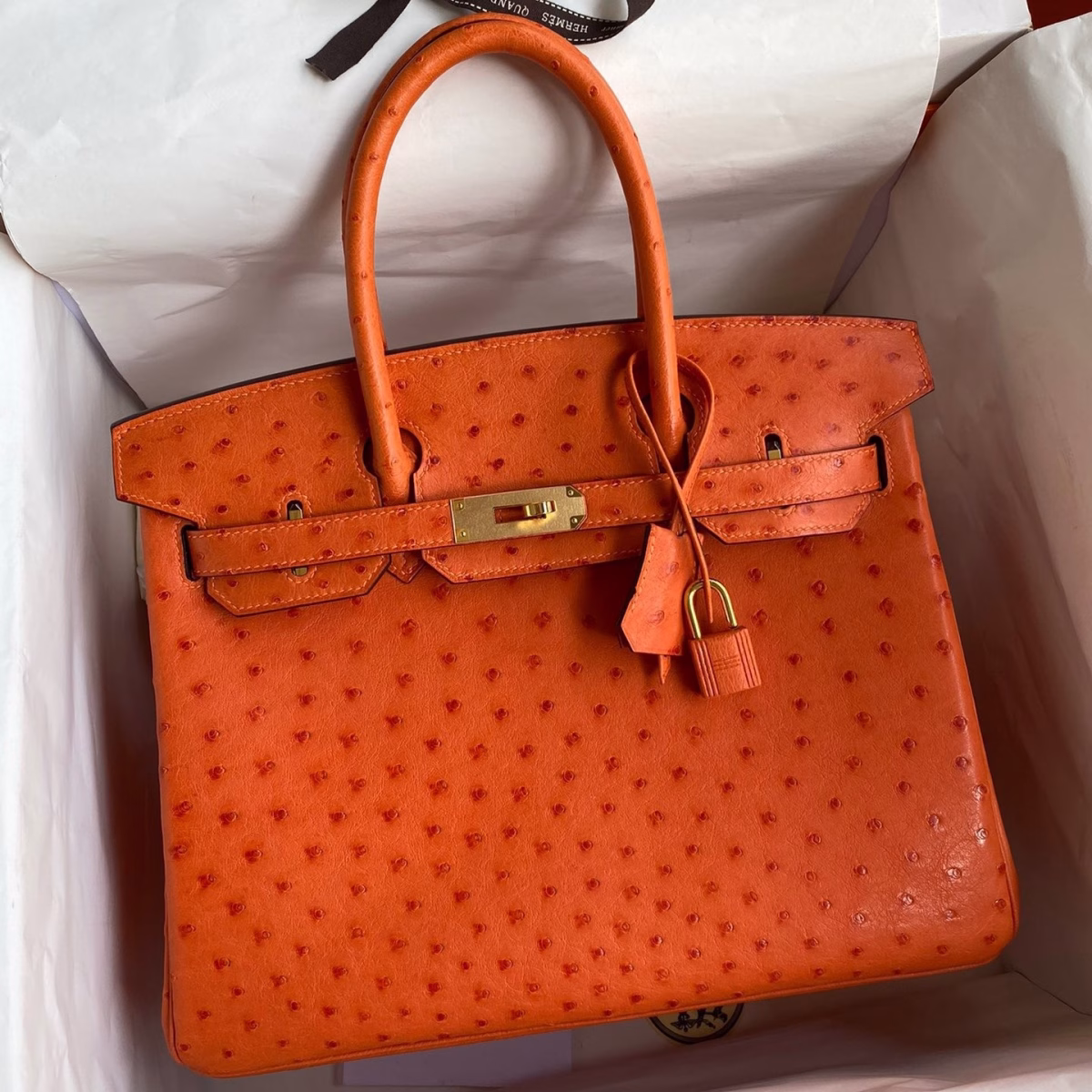 Hermes Birkin 30 Retourne Handmade Bag In Orange Ostrich Leather - Image 1