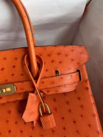 Hermes Birkin 30 Retourne Handmade Bag In Orange Ostrich Leather - Image 6