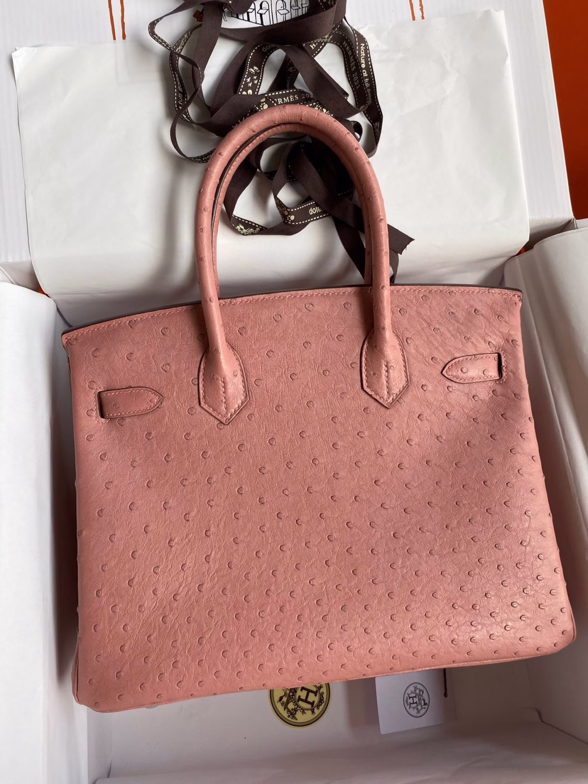 Hermes Birkin 30 Retourne Handmade Bag In Terre Cuite Ostrich Leather - Image 6