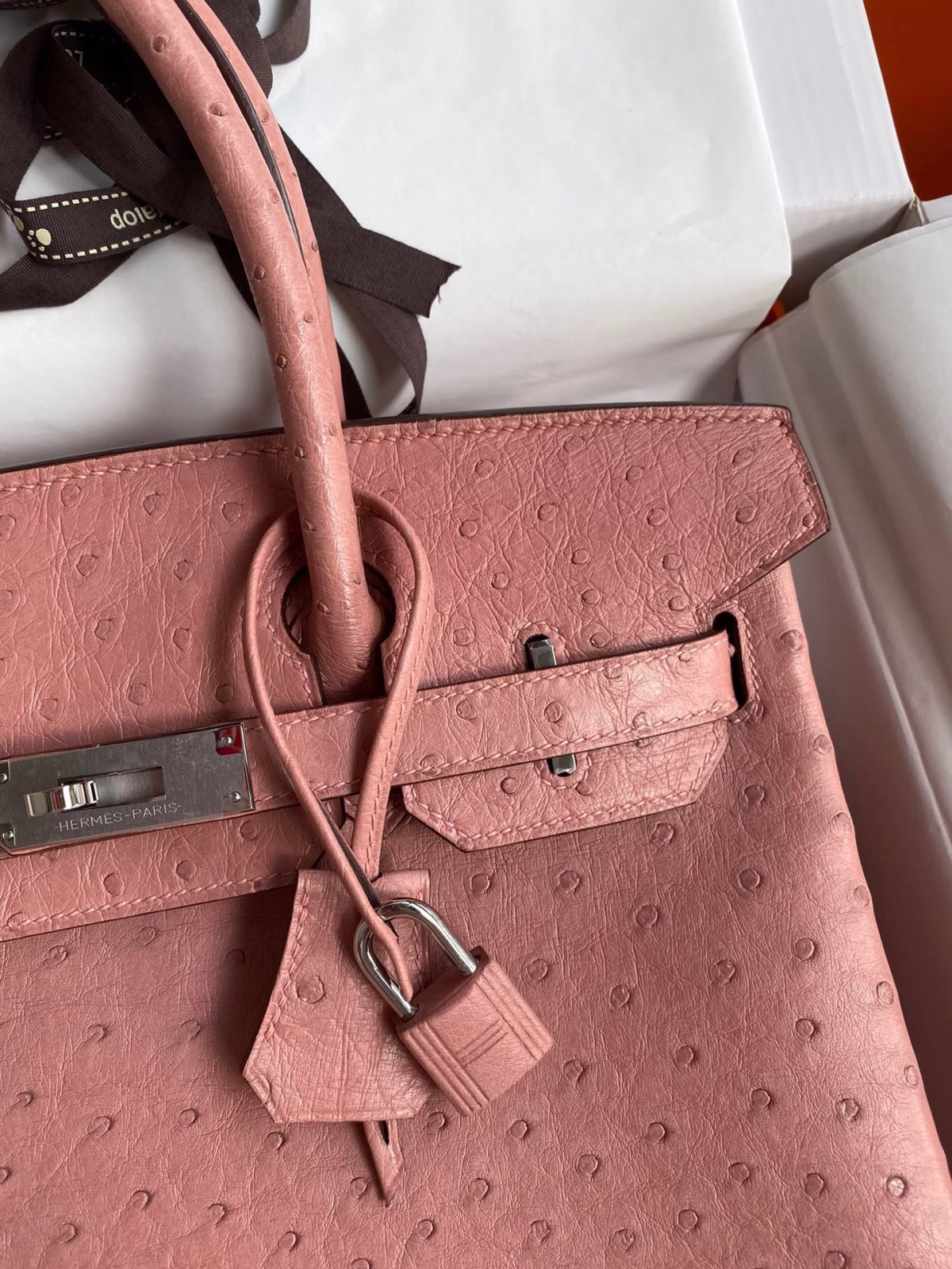 Hermes Birkin 30 Retourne Handmade Bag In Terre Cuite Ostrich Leather - Image 7