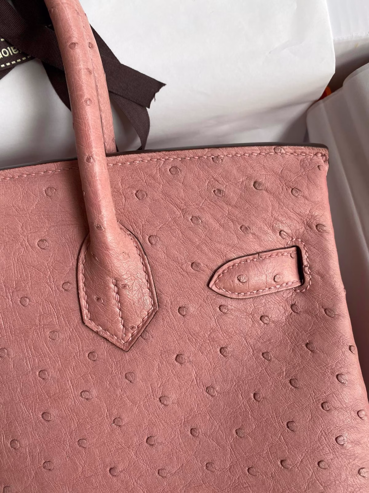 Hermes Birkin 30 Retourne Handmade Bag In Terre Cuite Ostrich Leather - Image 8