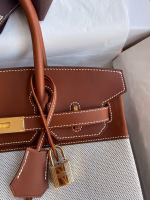 Hermes Birkin 30 Handmade Bag In Toile & Gold Swift Leather - Image 7