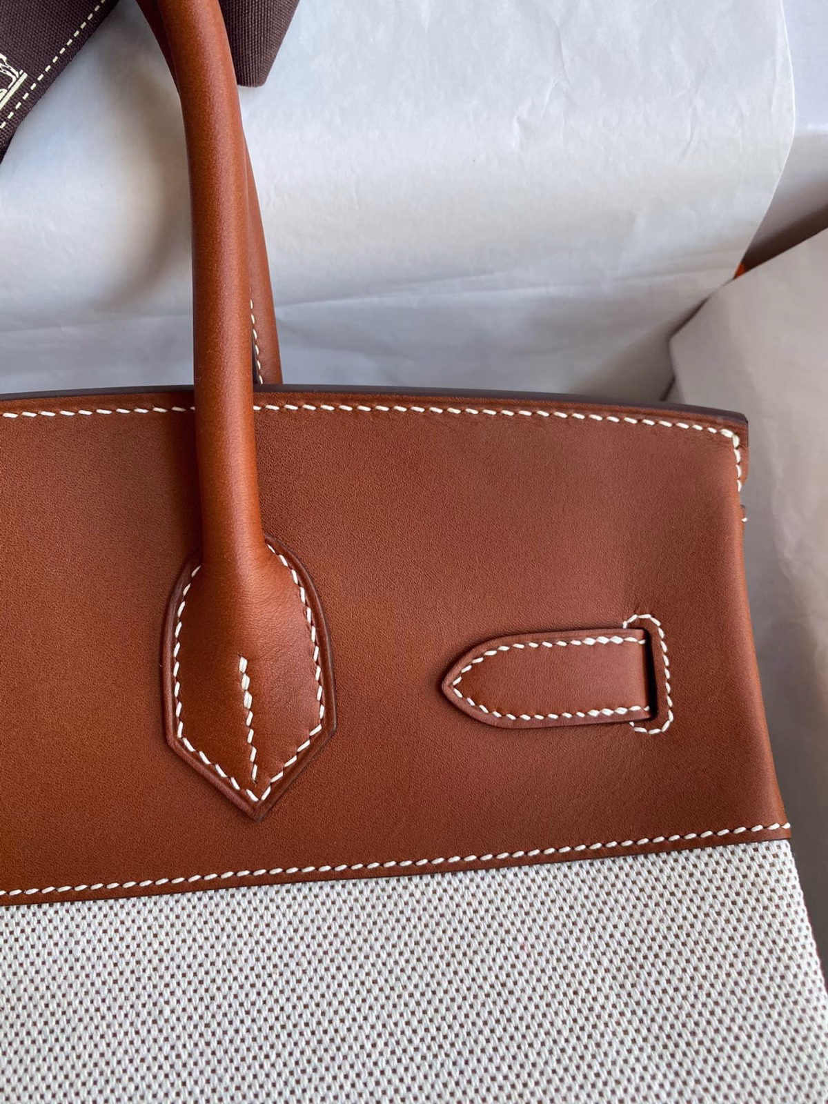 Hermes Birkin 30 Handmade Bag In Toile & Gold Swift Leather - Image 8
