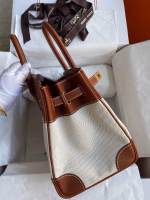 Hermes Birkin 30 Handmade Bag In Toile & Gold Swift Leather - Image 9