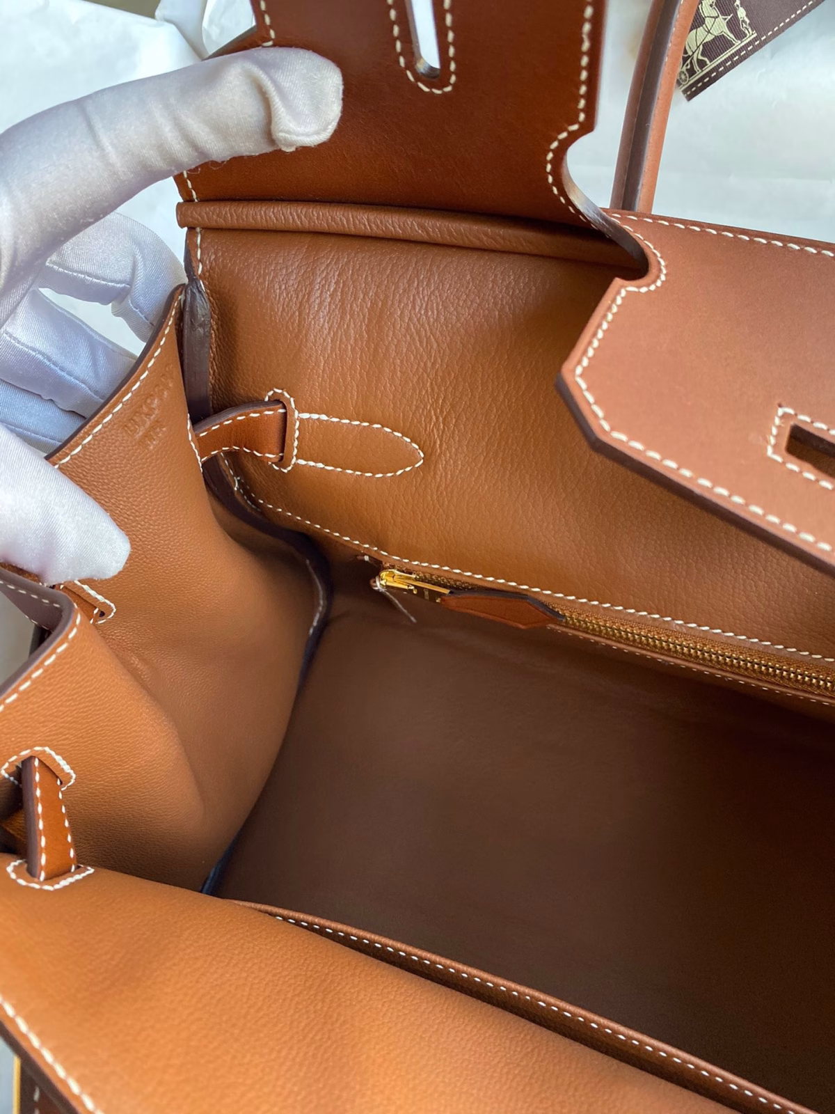 Hermes Birkin 30 Handmade Bag In Toile & Gold Swift Leather - Image 5