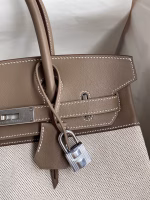 Hermes Birkin 30 Handmade Bag In Toile & Tourterelle Swift Leather - Image 7