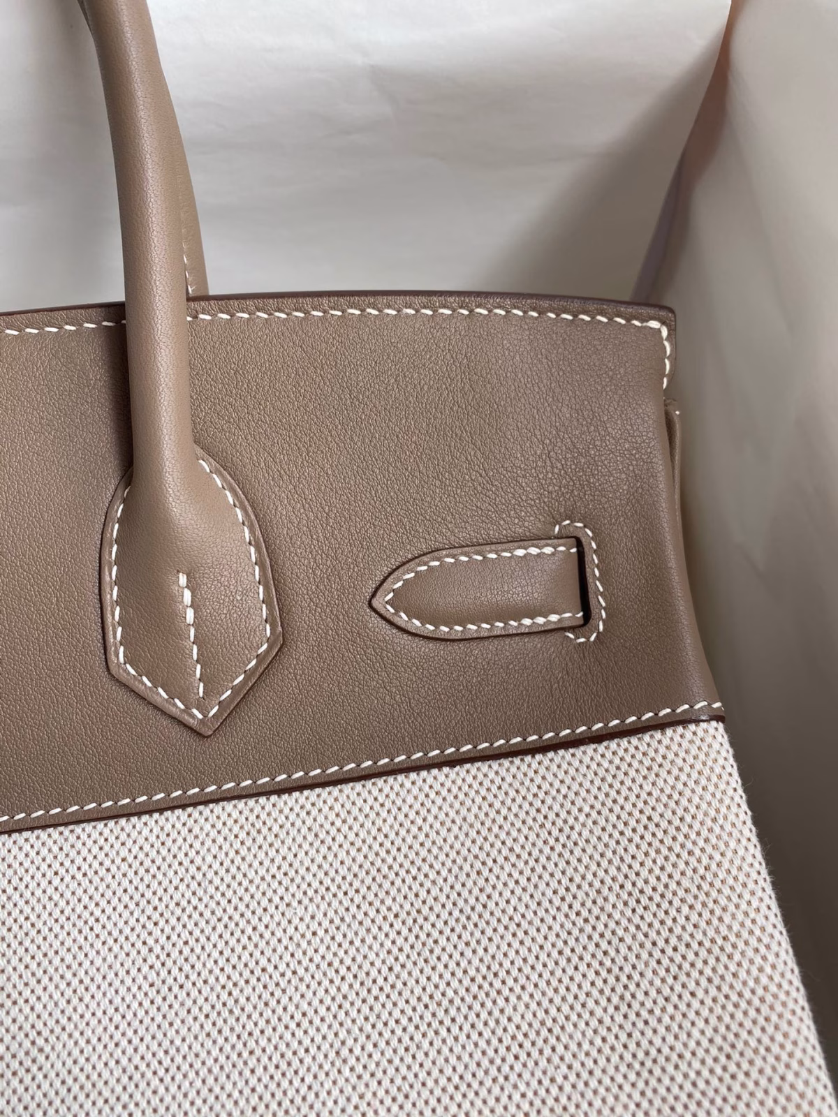 Hermes Birkin 30 Handmade Bag In Toile & Tourterelle Swift Leather - Image 8
