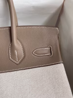 Hermes Birkin 30 Handmade Bag In Toile & Tourterelle Swift Leather - Image 8