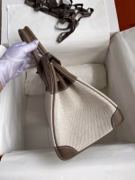 Hermes Birkin 30 Handmade Bag In Toile & Tourterelle Swift Leather - Image 9