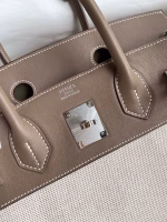 Hermes Birkin 30 Handmade Bag In Toile & Tourterelle Swift Leather - Image 3