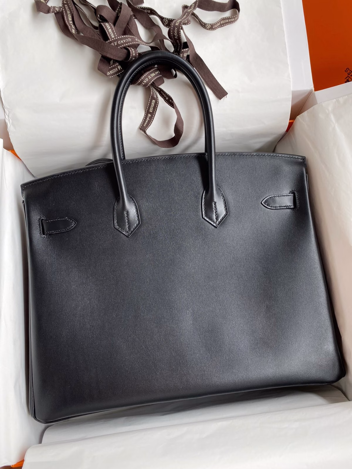 Hermes Birkin 35 Retourne Handmade Bag In Black Box Calfskin - Image 6
