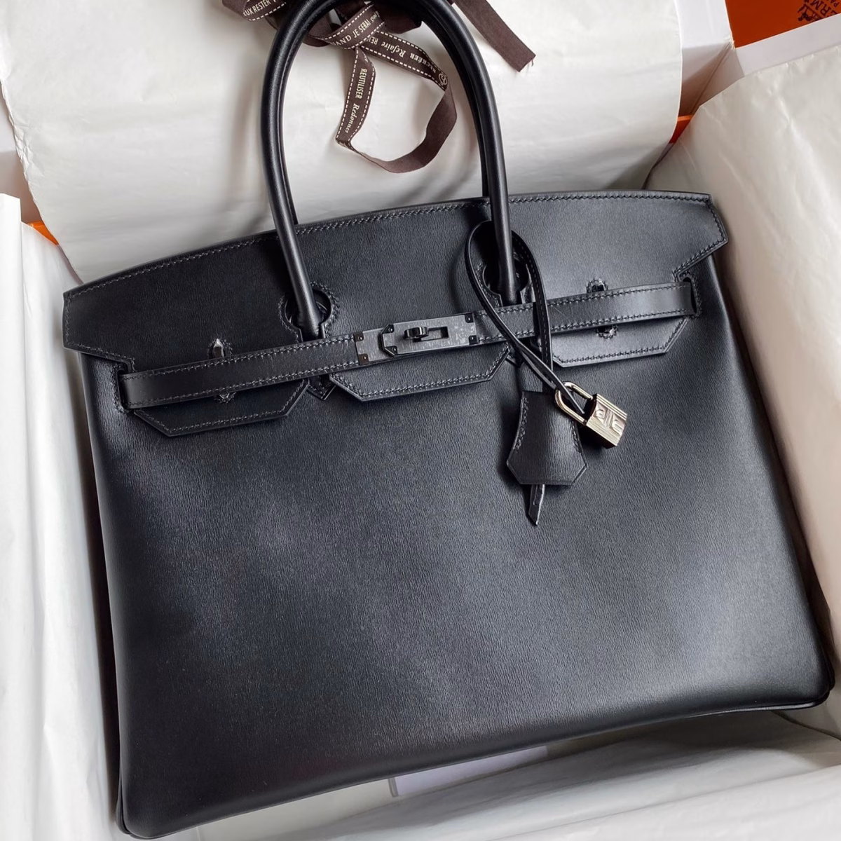 Hermes Birkin 35 Retourne Handmade Bag In Black Box Calfskin - Image 1