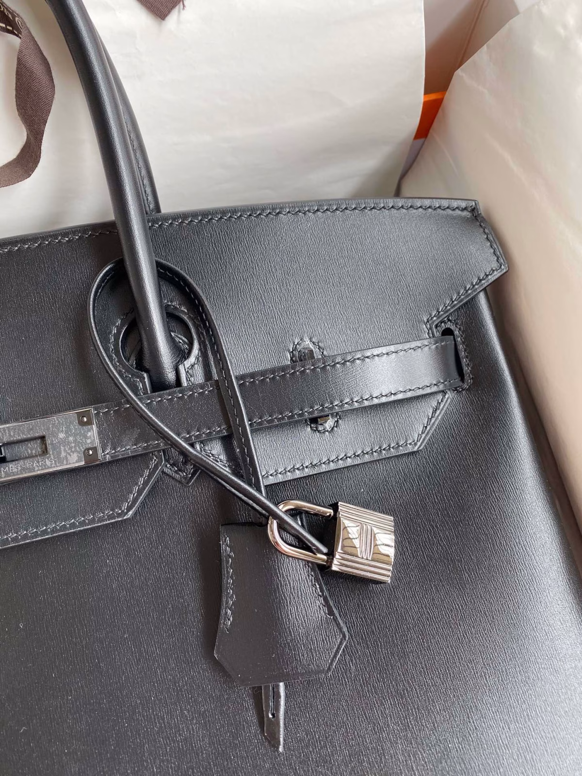 Hermes Birkin 35 Retourne Handmade Bag In Black Box Calfskin - Image 7