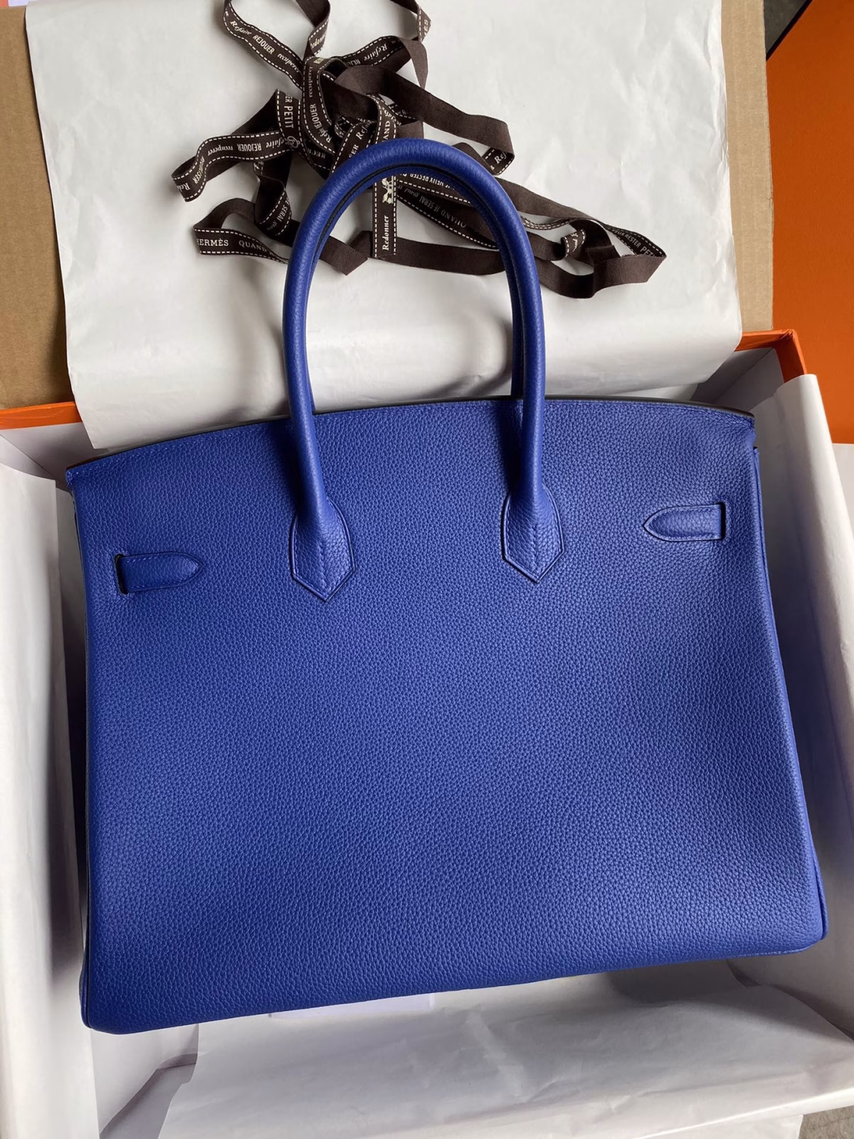 Hermes Birkin 35 Retourne Handmade Bag In Blue Electric Clemence Leather - Image 6