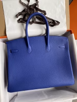 Hermes Birkin 35 Retourne Handmade Bag In Blue Electric Clemence Leather - Image 6