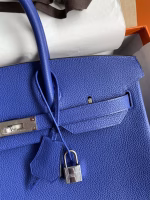 Hermes Birkin 35 Retourne Handmade Bag In Blue Electric Clemence Leather - Image 7