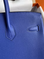 Hermes Birkin 35 Retourne Handmade Bag In Blue Electric Clemence Leather - Image 8