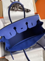 Hermes Birkin 35 Retourne Handmade Bag In Blue Electric Clemence Leather - Image 3