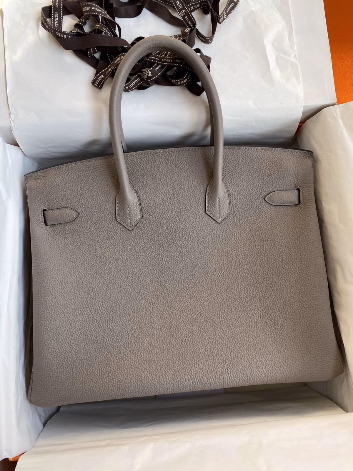 Hermes Birkin 35 Retourne Handmade Bag In Gris Asphalt Clemence Leather - Image 6
