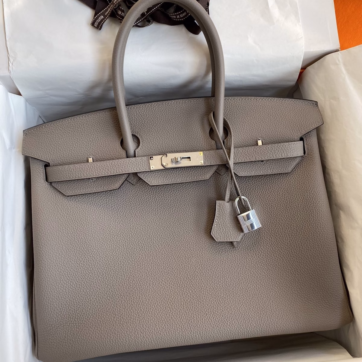 Hermes Birkin 35 Retourne Handmade Bag In Gris Asphalt Clemence Leather - Image 1