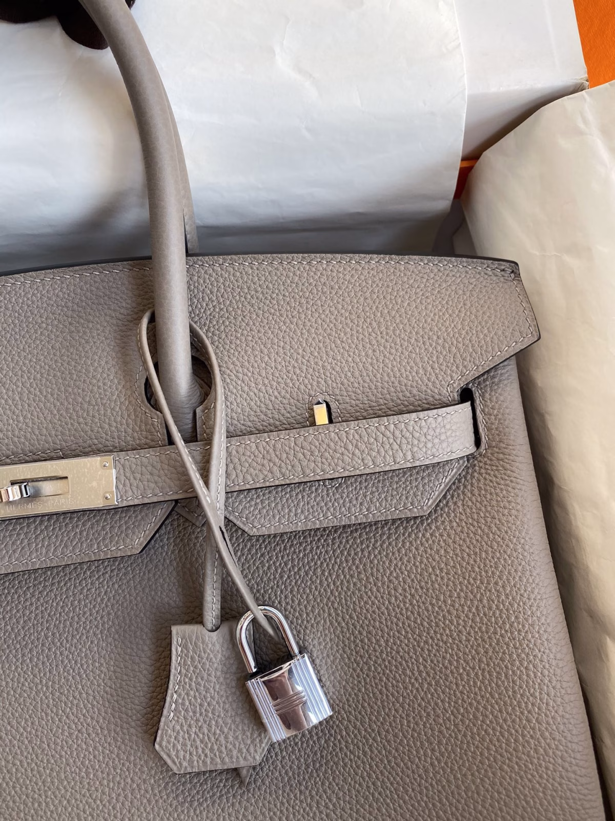 Hermes Birkin 35 Retourne Handmade Bag In Gris Asphalt Clemence Leather - Image 7