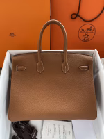 Hermes Birkin 35 Retourne Handmade Bag In Gold Clemence Leather - Image 6