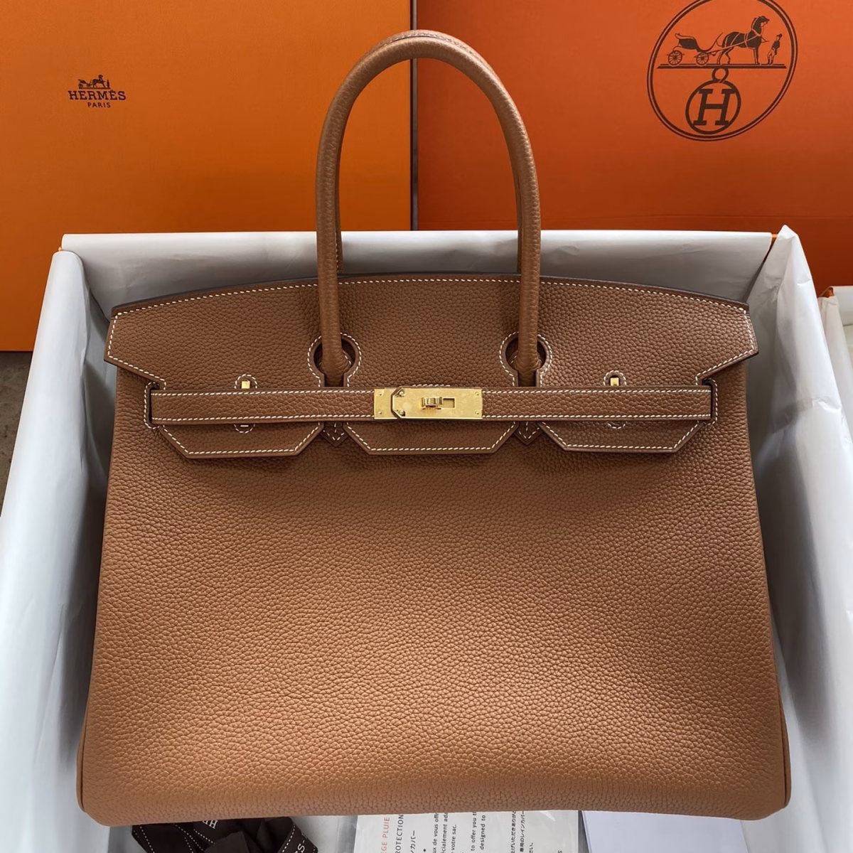 Hermes Birkin 35 Retourne Handmade Bag In Gold Clemence Leather - Image 1