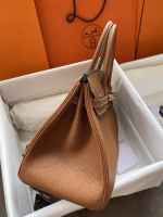 Hermes Birkin 35 Retourne Handmade Bag In Gold Clemence Leather - Image 7