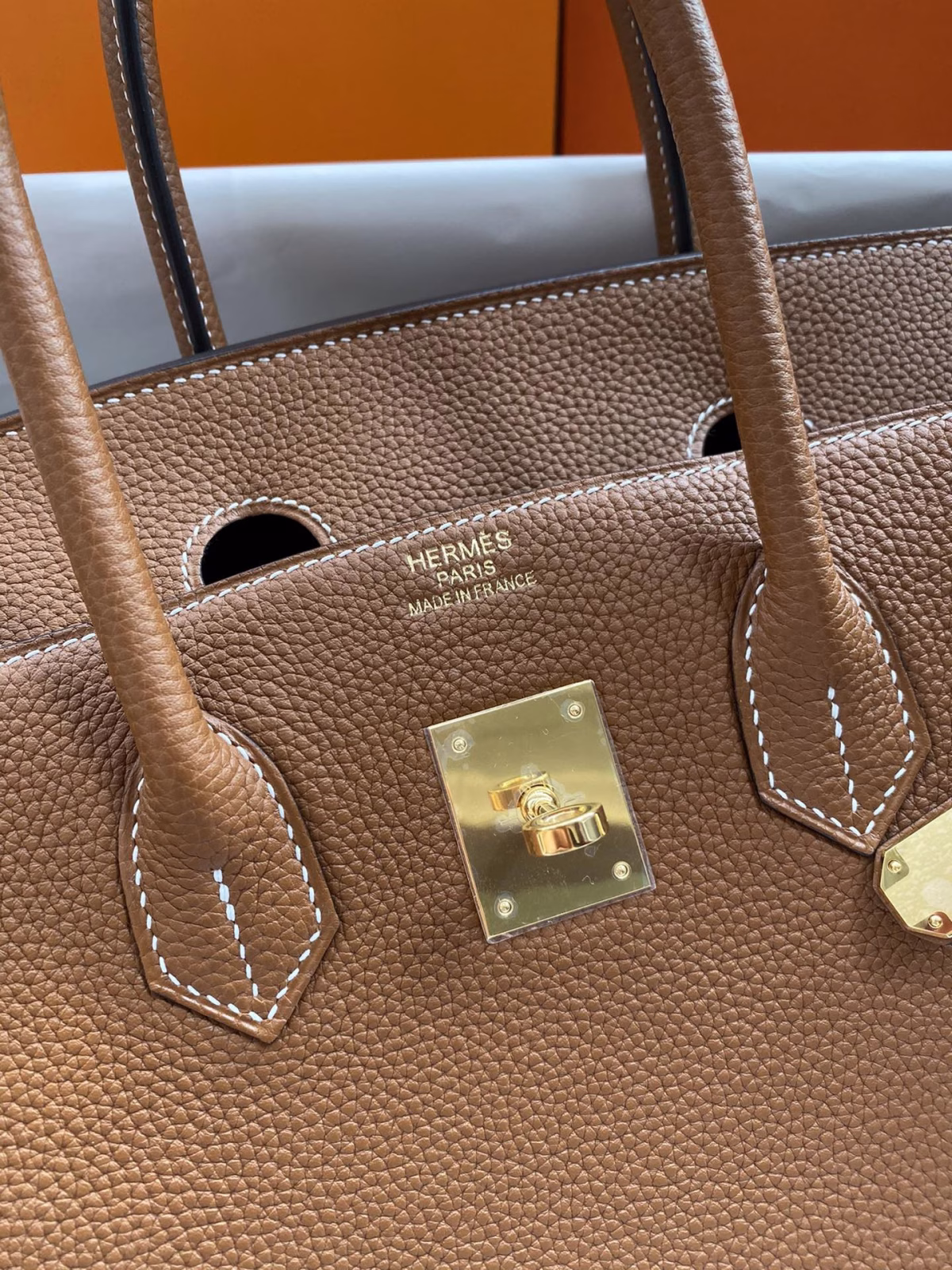 Hermes Birkin 35 Retourne Handmade Bag In Gold Clemence Leather - Image 2