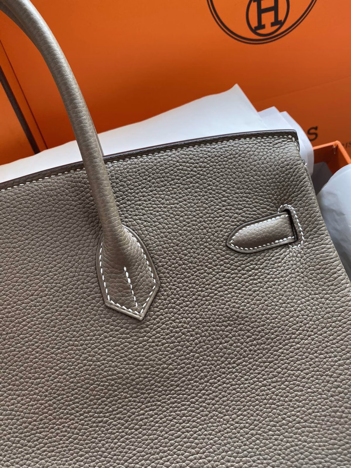 Hermes Birkin 35 Retourne Handmade Bag In Taupe Clemence Leather - Image 3