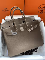 Hermes Birkin 35 Retourne Handmade Bag In Taupe Clemence Leather - Image 4