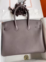 Hermes Birkin 35 Retourne Handmade Bag In Etain Epsom Calfskin - Image 7