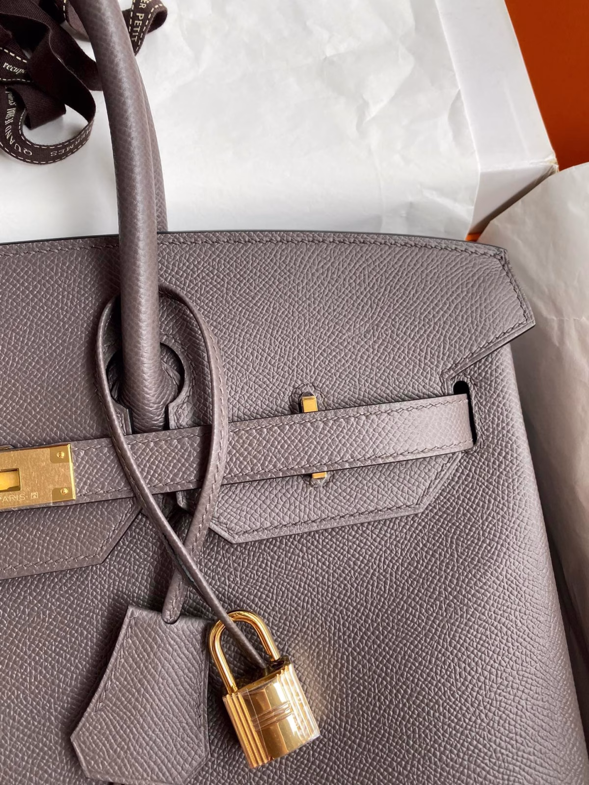 Hermes Birkin 35 Retourne Handmade Bag In Etain Epsom Calfskin - Image 6