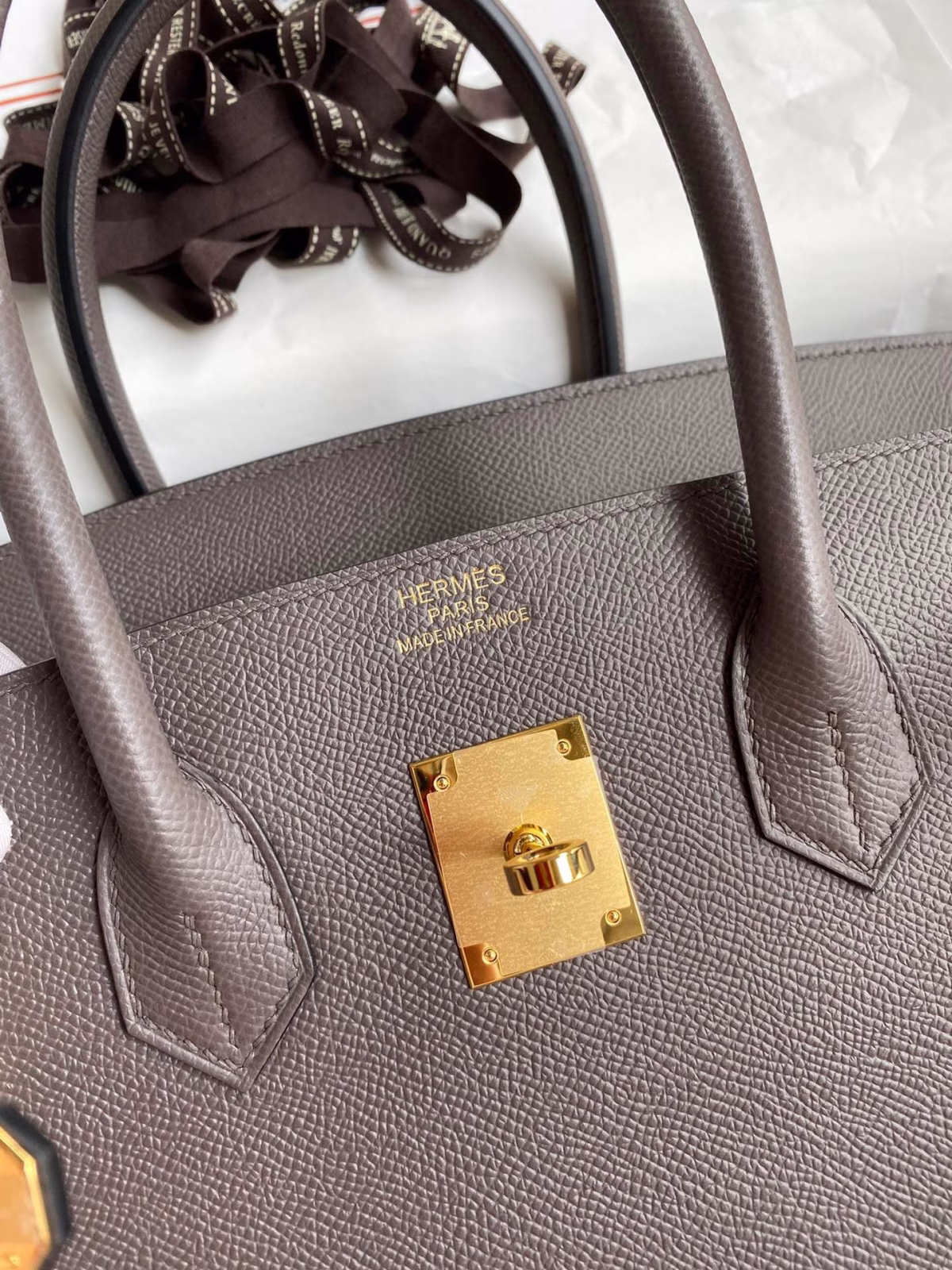 Hermes Birkin 35 Retourne Handmade Bag In Etain Epsom Calfskin - Image 2