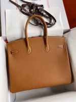 Hermes Birkin 35 Retourne Handmade Bag In Gold Epsom Calfskin - Image 9