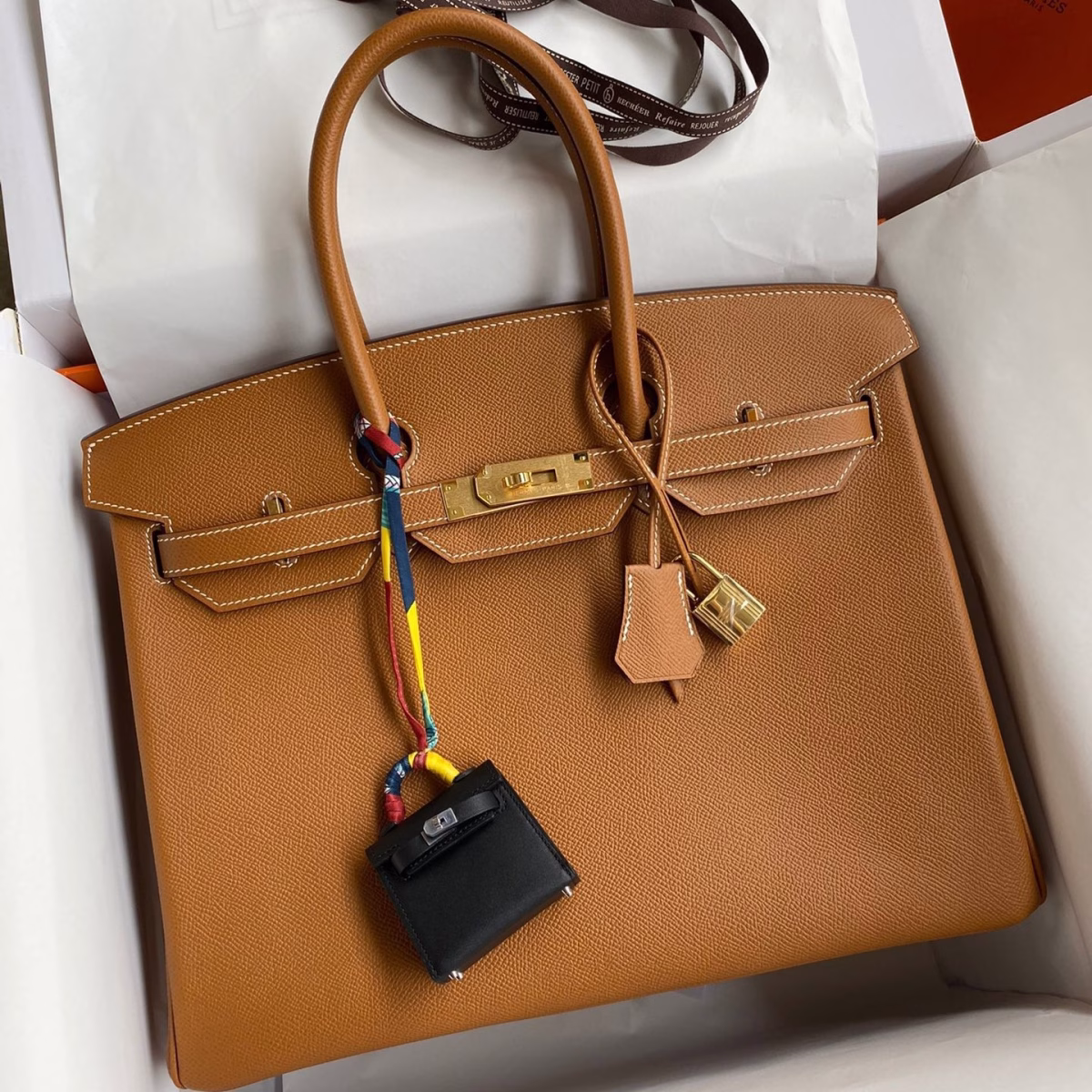Hermes Birkin 35 Retourne Handmade Bag In Gold Epsom Calfskin - Image 1