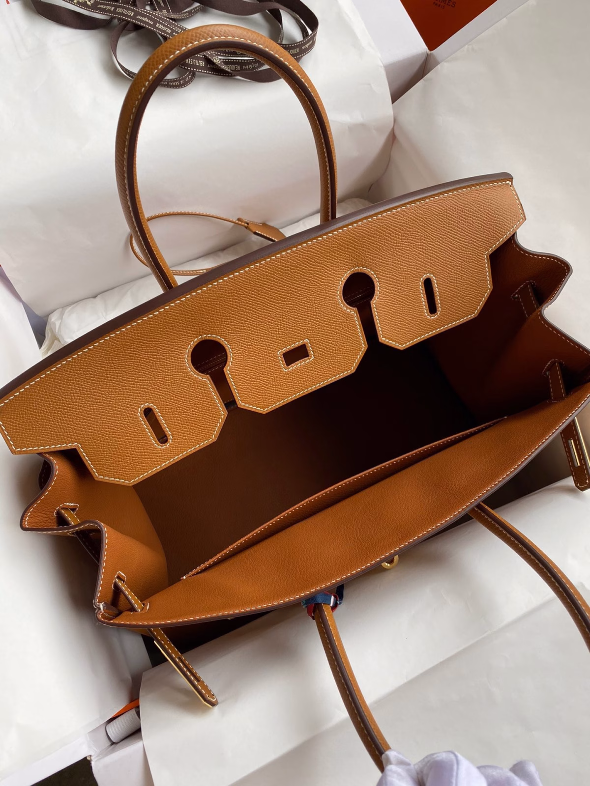 Hermes Birkin 35 Retourne Handmade Bag In Gold Epsom Calfskin - Image 6
