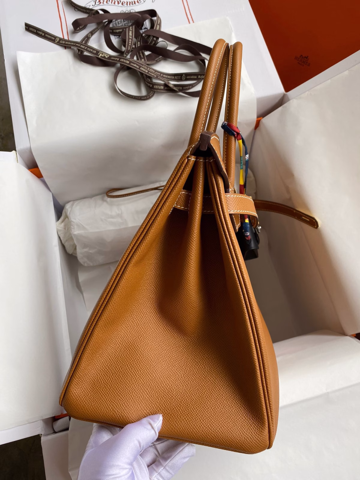 Hermes Birkin 35 Retourne Handmade Bag In Gold Epsom Calfskin - Image 4
