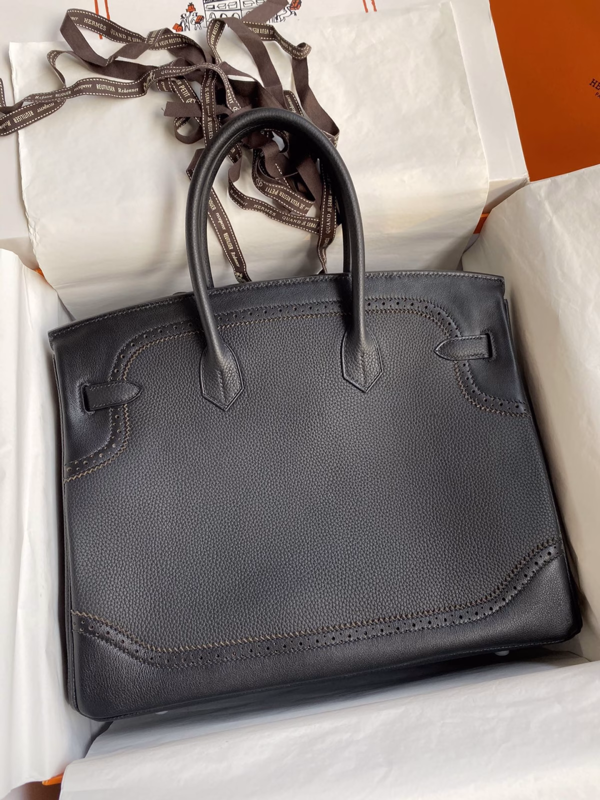 Hermes Ghillies Birkin 35cm Limited-edition Bag In Black Calfskin - Image 6