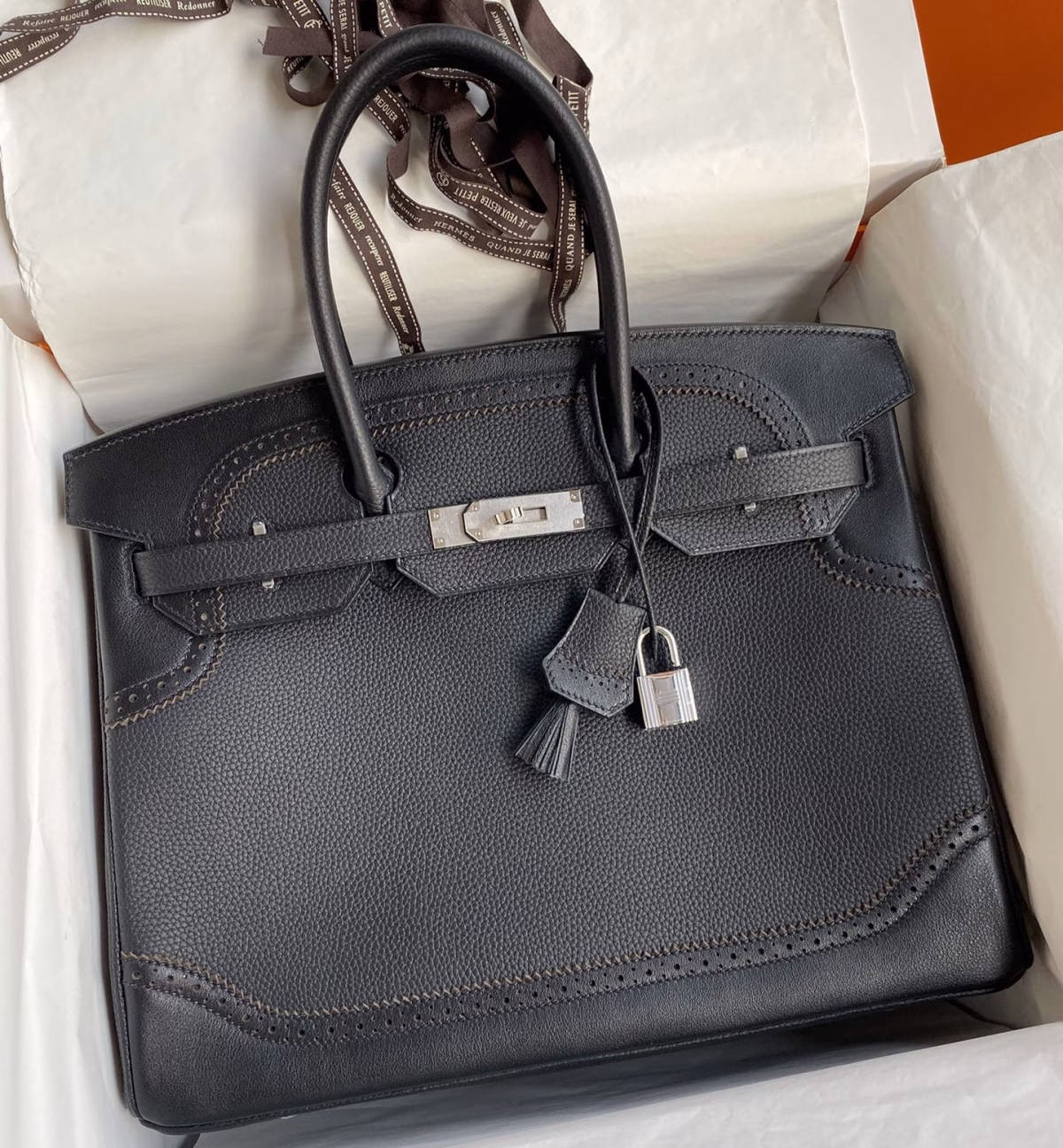 Hermes Ghillies Birkin 35cm Limited-edition Bag In Black Calfskin - Image 1