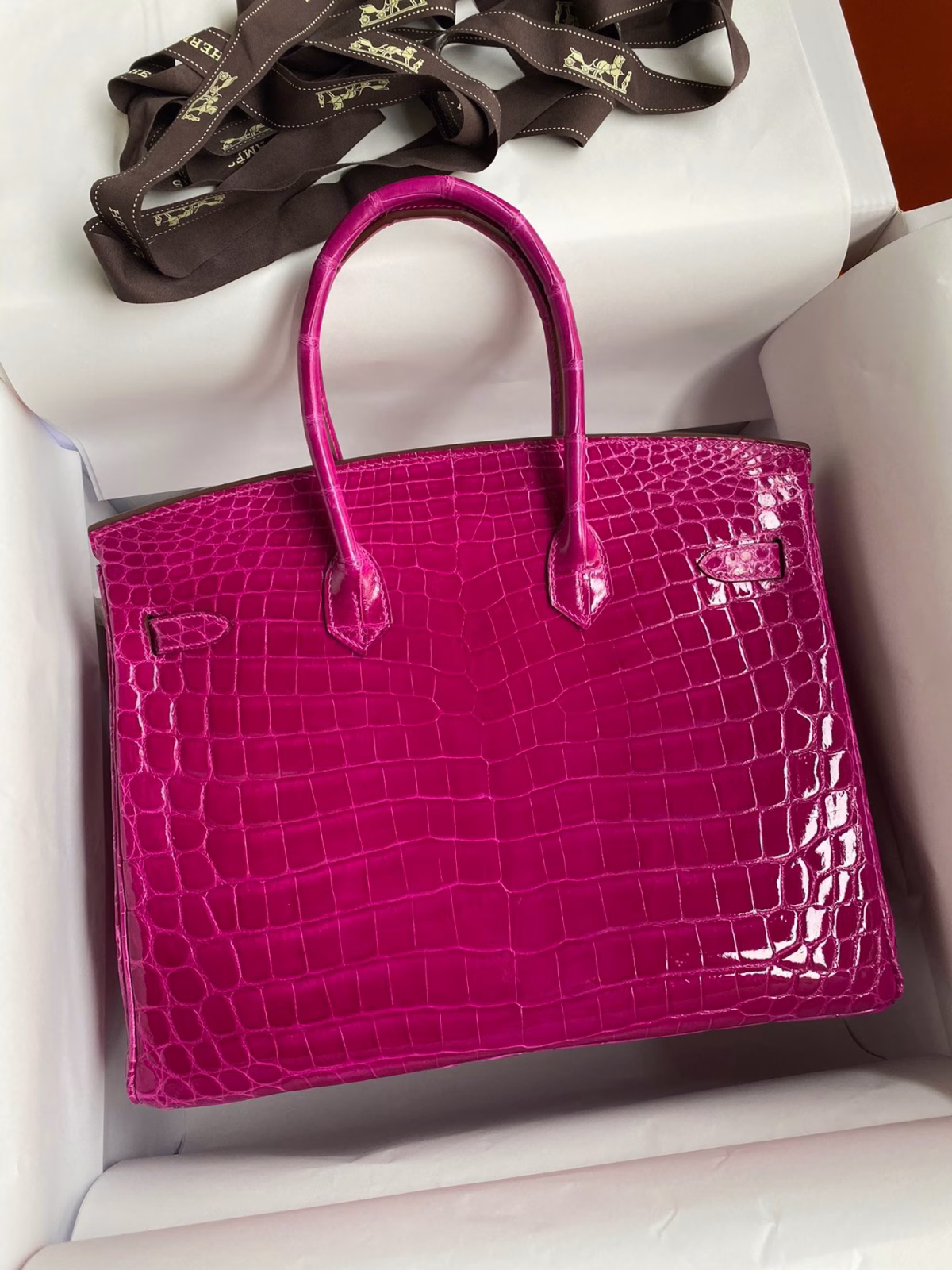 Hermes Birkin 35 Handmade Bag In Rose Scheherazade Crocodile Niloticus Shiny Skin - Image 5