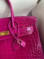Hermes Birkin 35 Handmade Bag In Rose Scheherazade Crocodile Niloticus Shiny Skin - Image 7