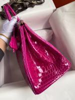 Hermes Birkin 35 Handmade Bag In Rose Scheherazade Crocodile Niloticus Shiny Skin - Image 3