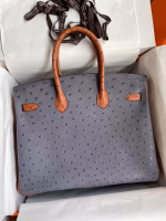 Hermes HSS Birkin 35 Bicolor Bag in Gris Agate and Gold Ostrich Leather - Image 6