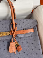 Hermes HSS Birkin 35 Bicolor Bag in Gris Agate and Gold Ostrich Leather - Image 7