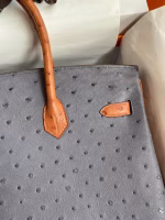 Hermes HSS Birkin 35 Bicolor Bag in Gris Agate and Gold Ostrich Leather - Image 8